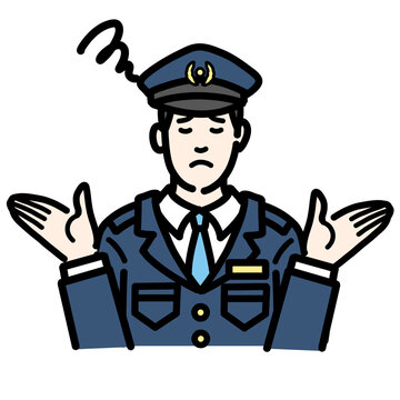 recommend clip art: 両手を上げて困っている警察官の男性
                    