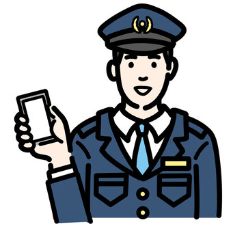 recommend clip art: スマートフォンを持っている警察官の男性
                    