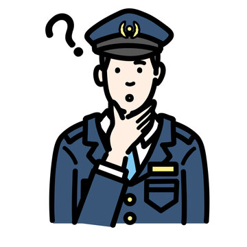 recommend clip art: 顎に手をあてて考えている警察官の男性
                    