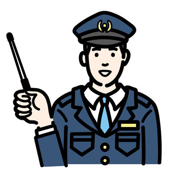 recommend clip art: 指し棒を持って解説をしている警察官の男性
                    