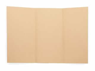 Sheet of brown paper on white background, top view