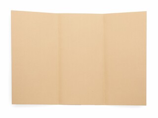 Sheet of brown paper on white background, top view