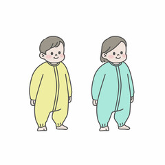 つなぎパジャマを着たキッズたちイラスト素材
