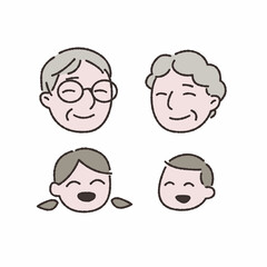 おじいちゃんとおばあちゃんと孫たちのイラスト素材