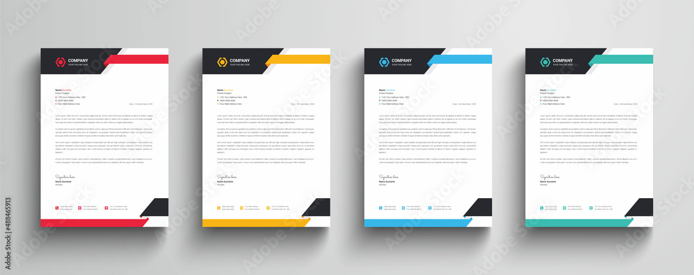 Wall mural modern and abstract style company business letterhead template design with color variation bundle
