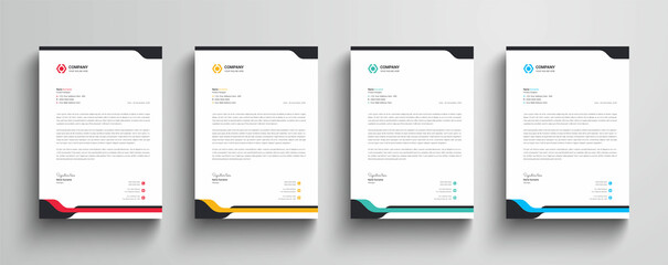 Modern and minimalist Company business letterhead template     Red, Yellow, Turquoise, Blue color variation business letterhead bundle © Pixabee