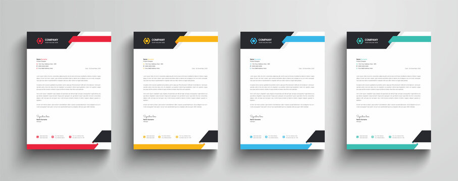 Modern and abstract style company business letterhead template design with color variation bundle