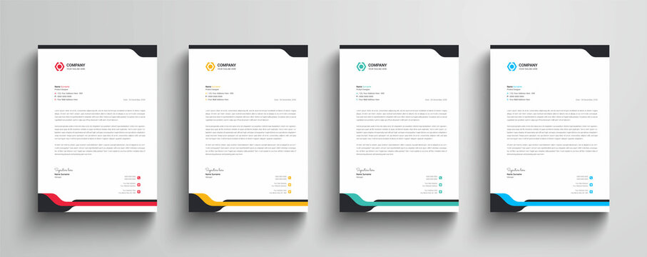 Modern and minimalist Company business letterhead template  |  Red, Yellow, Turquoise, Blue color variation business letterhead bundle
