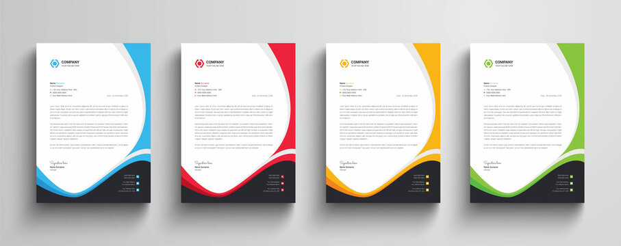 Modern and wavy style corporate business letterhead template  |   Color variation letterhead design for your business