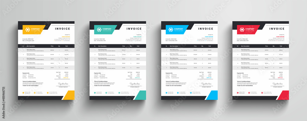 Wall mural clean and simple corporate company business invoice template with color variation bundle