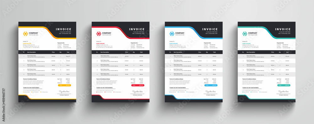 Poster professional and modern company business invoice with color variation bundle