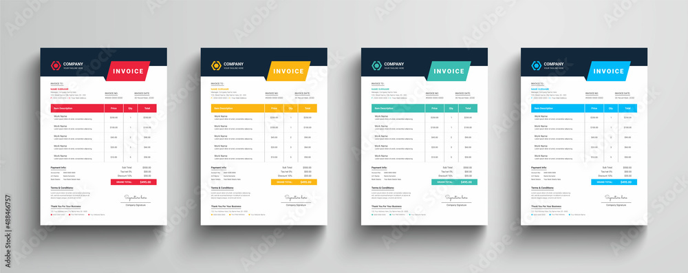 Wall mural modern and minimal company business invoice template with color variation