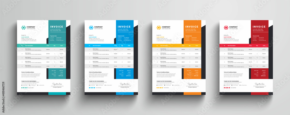 Wall mural clean and simple company business invoice template with color variation theme