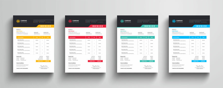 Modern and creative corporate company invoice template  |  Invoice design with color variation theme