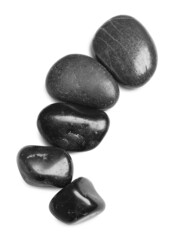 Group of different stones on white background, top view