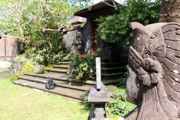 Balinese style statues in one Balinese villa in Ubud.