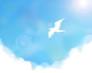 青空を飛ぶ鳥の風景イラスト