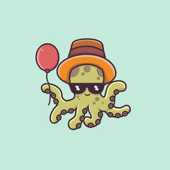 cute octopus holding balloon