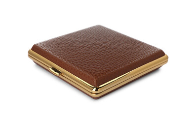 Stylish leather cigarette case isolated on white