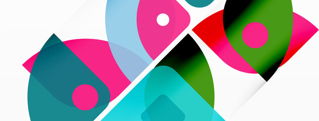Colorful minimal geometric abstract background. Triangle shape with round elements, circles. Trendy techno business template for wallpaper, banner, background or landing