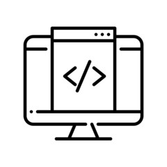 Fototapeta premium Html web page coding on computer monitor. Pixel perfect, editable stroke icon