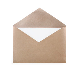 Kraft paper envelope with card isolated on white