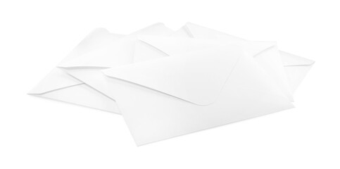 Heap of paper envelopes on white background