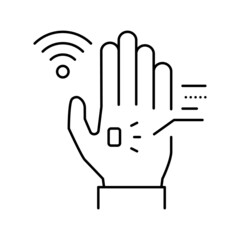 chip rfid in palm line icon vector illustration