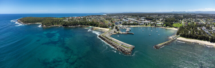 Fototapeta na wymiar Aerial panorama of the harbour at Ulladulla, NSW, Australia
