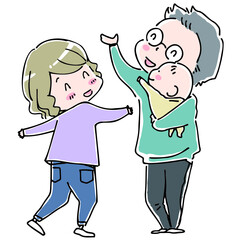 空を見上げて楽しむ家族