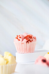 Set of Thai steam Cupcake, sweet colour with white background. Food issue. Thai desert. Selective focus.