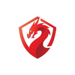 Fototapeta premium Dragon shield logo with modern gradient color, dragon and shield vector icon