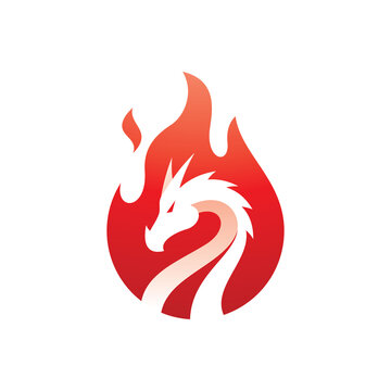 Negative space dragon fire illustration with transparent gradient color, fire and dragon logo vector icon