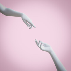 Abstract White woman hands 3d showing isolated on Pink. 3d illustration