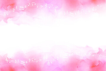 音符とピンクの水彩タッチの背景
