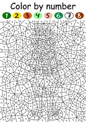 Cartoon hand-drawn leprechaun color by number for children vector illustration. Funny coloring page with numbers for children. Patrick's day color by number activity page vector illustration
