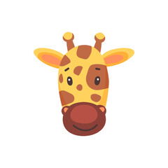 Giraffe cute animal face isolated flat cartoon head. Vector camelopard funny childish mask, kids safari or jungle mammal avatar. Cute comic emoticon emoji design, savanna herbivore, childish giraffe