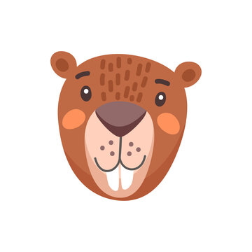 Castor or beaver cute animal face isolated flat cartoon head. Vector funny childish mask, brown rodent avatar, childish forest or river animal, aquatic mammal. Cute comic emoticon emoji design