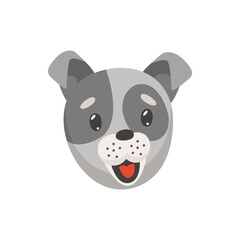 Doberman pinscher, Dobermann, Dobie, Dobynm dog pet portrait isolated cartoon face mask emoji emoticon. Vector funny guardian dog, cute pet hand drawn, grey smiling puppy with tongue, childish pup