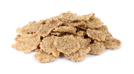 Delicious crispy breakfast cereal on white background