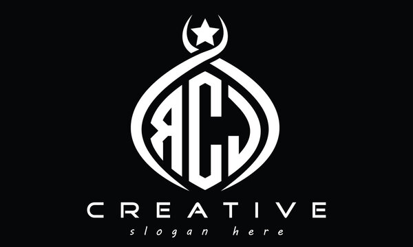 RCJ three letters monogram curved initial logo design, geometric oval creative modern logo, vector template