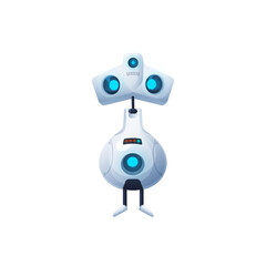 Electronic humanoid isolated icon. Vector future robot cartoon character, cute cyborg or robotic house assistant with artificial intelligence technology, alien life machine with glowing neon eyes