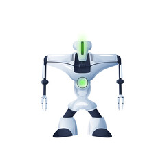 Robot with long hands, home repair machine isolated sci-fi white android, Vector artificial intelligence android with digital interface, modern technologies character, electronic future helper