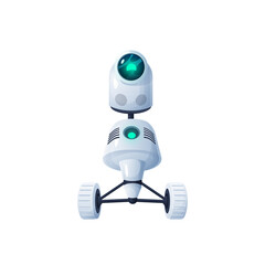 Robot bionic man of metal and plastic, future assistant worker, sci fi alien isolated. Vector electronic cyber machine, android toy on remote control. Electronic futuristic character smart helper