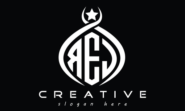 REJ three letters monogram curved initial logo design, geometric oval creative modern logo, vector template