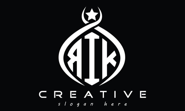 RIK three letters monogram curved initial logo design, geometric oval creative modern logo, vector template