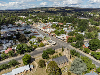 Fototapeta na wymiar Aerial view of the beautiful town of Beechworth in Victoria, Australia
