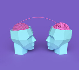 decoding and understanding problem,  3d illistration  of face to face explanation