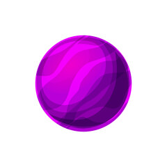 Planet of purple caramel isolated sweet alien world cartoon icon. Vector yummy atmosphere habitable planet, tasty sphere, ui game design element, outer space globe os sphere of violet color