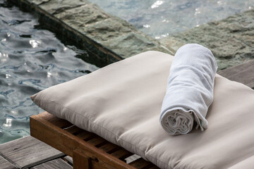 Fototapeta na wymiar Towel on the beach chair in spa